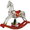 Generico Cavallo a Dondolo - Decorazione Natalizia Casa - Cavallo in Poliresina 22 x18 cm - Classica Statuina Natale con Pacchi Regalo e Teddy - Bianco Oro Rosso - Ornamento Natalizio