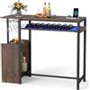 COSTWAY Tavolo da Bar con Luce Regolabile, Tavolino Alto con Stazione di Ricarica, Portabottiglie e Portabicchieri, Tavolino da Cucina per Soggiorno e Sala da Pranzo, 110 x 40 x 92 cm