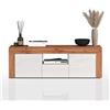 WHOUS Mobile Porta TV CHRONOS per Soggiorno con 2 Ante e 1 Cassetto, Mobile Tv per Salotto in Legno, 155x40x51 cm, Bianco Lucido e Rovere
