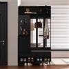 boorbin Set di appendiabiti da parete, appendiabiti da corridoio, con scarpiera, set con 4 ganci appendiabiti, due cassetti e 1 ante, 100 x 35 x 180 cm (nero)