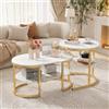 CXHLXYR Set di 2 tavolini ovali, set di 2 tavolini 2 in 1 con spazio di archiviazione, tavolino in marmo effetto tavolino da salotto per soggiorno, balcone e ufficio (ovale, bianco + oro)