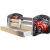 ACMA Letto per Bambino Cameretta per Bambino con Materasso Cassetto II Rovere Sonoma (05 Macchinetta rossa, 180x80 + Cassetto)