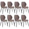 DEYARNA HOME Set di 8 Sedie da Sala da Pranzo Moderne, Sedie da Cucina Imbottite, Sedia da Pranzo in Lino con Gambe in Metallo (Marrone, motivo a rombi)