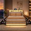 HOOGDLJ Letto Matrimoniale 180x200 con Contenitore, Letto Imbottito con LED e Stazione di Ricarica, Struttura Letto con 4 Cassetti, Letto Funzionale con Rete e Testiera, senza Materasso, Lino Beige