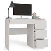 BDW Scrivania con 4 cassetti, 98 x 51 x 76 cm, modello Mijas, scrivania funzionale per computer, laptop, facile da montare (bianco, destra)