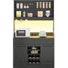 KIMENICH Credenza, Credenza Cucina con Illuminazione a LED, Presa Elettrica, Mobile Buffet, Scaffale Rimovibile, 3 Cassetti, Ripiani Regolabili, Grande Spazio, Cucina, Sala da Pranzo, 103.5*40*180 cm, Nero