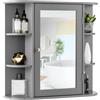 GIANTEX Armadietto Bagno a Parete, Mobiletto Pensile in Legno con Ante di Specchio, 6 Scomparti Laterali e 4 Ripiani di Stoccaggio, 3 Colori Disponibili, 65x17x64cm (Grigio)