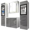 Mirjan24 Udine II - Set di mobili da bagno con lavabo e sifone, bagno moderno, completo, con specchio, mobiletto per lavabo, armadietto alto, con illuminazione LED bianca, colore bianco e grigio lucido