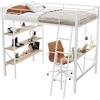 Azkoeesy Letto a soppalco singolo con scrivania, 3 ripiani, scala inclinata, per bambini, ragazzi e adulti, 90 x 200 cm (bianco)