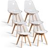 GrandCA HOME Set di 6 Sedie da Pranzo Nordiche con Schienale Trasparente, Sedia Imbottita con Sedile Imbottito in Tessuto di Lino (Bianco-PU)