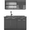 Vicco Cucina monoblocco R-Line, Antracite lucido, 140 cm, PL Antracite, adatto per l'espansione flessibile con moduli aggiuntivi