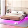 HOOBRO Letto Sospeso 180 x 200 cm con LED e Stazione di Ricarica, Struttura Letto in Metallo, 2 Prese e 2 Porte USB, Senza Necessità di Box Spring, Silenzioso, Nero EBK024CDBF01
