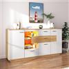Sweiko Cassettiera moderna con 2 ante e 4 cassetti, credenza bianca con ripiani in vetro, maniglie dorate, cassettiera in legno, multiuso, per corridoio, camera da letto, soggiorno, bagno