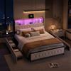 BSCFHCZ Letto Piazza e Mezza 140x200 con 4 Cassetti, Struttura Letto Imbottito in Velluto con Testiera Contenitore, LED e Ricarica USB/Type-C, Beige, Design Moderno e Salvaspazio, Nessun materasso