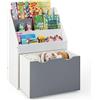 COSTWAY Libreria Montessoriana per Bambini, Scaffale per Libri a 3 Livelli con Cassetto Inferiore e 4 Ruote, per Cameretta, Stanza dei Giochi e Asilo, 50 x 28 x 70 cm, Grigio e Bianco