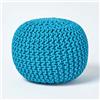 Homescapes, pouf poggiapiedi imbottito lavorato a maglia, 100% cotone, ideale in salotto, per bambini o anziani, Tessuto, Teal, 40 x 35 cm