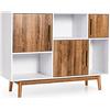 KOMFOTTEU Credenza in legno, armadietto a buffet con 6 scomparti, con manici in metallo e dispositivo di sicurezza ribaltabile, 95 x 33 x 76 cm, cassettiera per soggiorno, cucina (bianco + marrone)