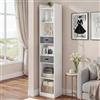 YITAHOME Libreria alta e stretta Scaffale angolare sottile con 5 ripiani e 2 cassetti in tessuto, Mobile contenitore indipendente per soggiorno, camera da letto, studio, Bianco, 30 L×24 P×180 Acm