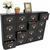 HazLope Armadietto portaoggetti cassetti, mobile portaoggetti scrivania 16 cassetti in legno metallo, organizzatore preassemblato per trucco gioielli erbe medicinali, stile rustico, nero opaco, 50,5 x