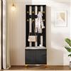 RTYUSWL Set di Contenitori da Ingresso 180,5 cm con Albero, Panca 3 in 1 con Appendiabiti, Scarpiera e Ganci per Appendere, Organizer Alto in Legno per Corridoio (Nero)