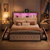 LIVLUX Letto 140x200 con Sommier LED e USB, Letto Matrimoniale Imbottito con Sommier a Doghe e 4 Cassetti, Testiera con Spazio per Riporre, Letti a 2 Posti per Adulti e Adolescenti, in Velluto (140 x