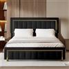 WOBOPCG Letto imbottito 160 x 200, letto matrimoniale 160 x 200 cm, con cassapanca e rete a doghe, letto con cuscino idraulico laterale, struttura per letto con testiera (nero, flanella, 160 x 200 cm)