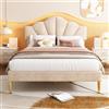 REXO Velluto, letto matrimoniale, con gambe in ferro dorato, testiera regolabile in altezza, doghe in legno (beige, 140 x 200 cm)