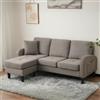 KAZZIO Divano angolare a forma di L con chaise longue - Divano a 3 posti, tessuto di lino di cotone traspirante, gambe in plastica, design modulare, ideale per soggiorno, appartamenti e uffici (grigio
