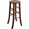 okAffareFatto di Zimbardi Costanza OKAFFAREFATTO MADDALONI Sgabello bar legno con seduta rotonda h 80cm in noce scuro gambe a sciabola nuovo già montato