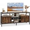 COSTWAY Mobile TV Soggiorno fino a 65, con 2 Armadietti e 4 Ripiani Aperti, Tavolino Porta TV con Gambe in Metallo, Centro di Intrattenimento per Soggiorno Camera da Letto (Marrone, 147 x 35 cm)