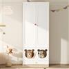 KecDuey Armadio 80×50×200cm con asta appendiabiti, armadio per bambini con letto per gatti, pannelli laccati + pannello truciolare, maniglie in ceramica colorata, bianco + colore legno naturale (1)