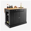 GYMAX Carrello da Cucina, Credenza con Piano Prolungato in Legno di Gomma, Isola Carrello con Armadi, Cassetti, Mensole Regolabili per Sala da Pranzo, Salotto, 120 x 61-91 x 92cm (Nero)