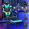 ALFORDSON Sedia Gaming Massaggiante, Sedia Professionale Gamer con Cuscino Lombare & Poggiatesta, Poltrona Ergonomica da Ufficio con Poggiapiedi, Regolabile 90-150°, Portata 180 kg, Similpelle(Ciana)