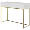 Selsey Toeletta Da Trucco Con 2 Cassetti 110 x 79 cm Con Gambe Dorate Tavolo Da Trucco Postazione Trucco Bianco Veldio