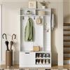 NuvlaGu Set appendiabiti con panchina, 6 ganci, 1 porta, 4 spazi aperti, nero, truciolato, 100 x 185,5 x 40 cm, set completo per guardaroba da corridoio (bianco)