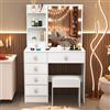 Aovquof Toeletta con illuminazione LED, toeletta con specchio per trucco, tavolo trucco con specchio, 3 colori con luminosità regolabile, bianco (M39)