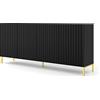 Homlando Cassettiera Wave 4D 200 cm con fronti in MDF decorati su gambe in metallo, credenza, 4 porte, armadio (nero opaco)