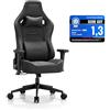 Devoko Sedia da Gaming Ergonomica in Pelle Scamosciata, Poltrona da Ufficio Gamer Reclinabile 90°-135°, Braccioli 3D Regolabili, Base in Metallo, Ruote Silenziose, Portata 180kg, Nero
