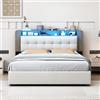 TIMORWTF - Letto da 140 x 200 cm con somier, struttura letto con illuminazione LED e funzione di ricarica wireless, letto matrimoniale imbottito con spazio di archiviazione, velluto, senza materasso