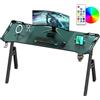 Kidsgigglz Scrivania Gaming LED 140x60, Tavolo Gaming Computer Ergonomica con Ganci per Cuffie e Porta Bicchiere, Tavolo da Computer Fibra di Carbonio, Postazione PC Gaming di Telaio A Stabile, Facile da Montare