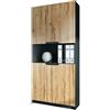 Vladon Logan V2, mobile per ufficio, schedario con 5 scomparti e 4 ante, nero opaco/rovere naturale (82 x 184 x 37 cm)