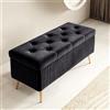 FBNMG Cassapanca in Velluto, Panca Contenitore Imbottito in Spugna, Poggiapiedi in Legno Massello, Panca Scarpiera per Soggiorno Camera da Letto Spogliatoio Ingresso(Width 31.5in/80cm, Black)