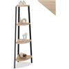 tectake® Scaffale ad angolo 34x34x125cm, Libreria 4 Ripiani, Libreria verticale angolare con mensole, Scaffale salvaspazio per Soggiorno, Salotto, Camera da letto, Ufficio - Legno Industriale Chiaro