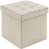 WOLTU Sgabello Pieghevole Sedia a Cubo Pouf Cassapanca Poggiapiedi Panche Contenitore con Coperchio Rimovibile MDF Oxford Lino Beige