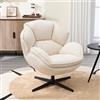 chairus Poltrona Girevole Salotto in Tessuto Poltrona Imbottita Non-Regolabile Poltroncina Boucle con Gambe in Metallo Poltroncina Moderna per Soggiorno/Camera da Letto, Bianco