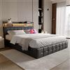 NNXHWY Letto matrimoniale contenitore, letto 160x200, struttura lettos matrimoniale imbottito, lettos piattaforma imbottita, lettoss adulti con rete a doghe e LED e USB,Testiera contenitore,PU (Nero, 160cm)