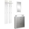 MB Muebles Bonitos, Set Scarpiera Ingresso Paola, con Specchio e Attaccapanni, LED, Melamina, Bianco e Grigio
