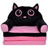 nana shop Poltrona per bambini, mini poltrona pieghevole 2 in 1, comoda poltrona in peluche con materasso, divano letto per cameretta (Gatto)