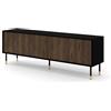 Homlando Mobile per TV, moderno, con fronti fresati, 4 porte, gambe in metallo, tavolo per TV con vano portaoggetti, soggiorno, 180 x 40 x 60 cm, nero opaco/rovere Catania Woody IV