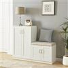 [en.casa] Set di Armadio Scarpiera e Panca Contenitore con Seduta Imbottita Mobile Portascarpe Ante a Persiana e Ripiani Inclinati 97 x 120 x 36 cm MDF Bianco